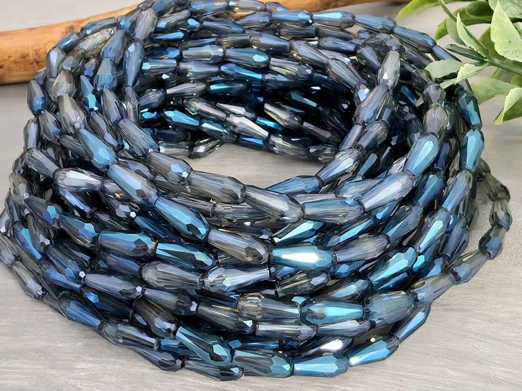 2-Tone Montana - Crystal Glass Teardrops - 9x4mm - 24" Strand