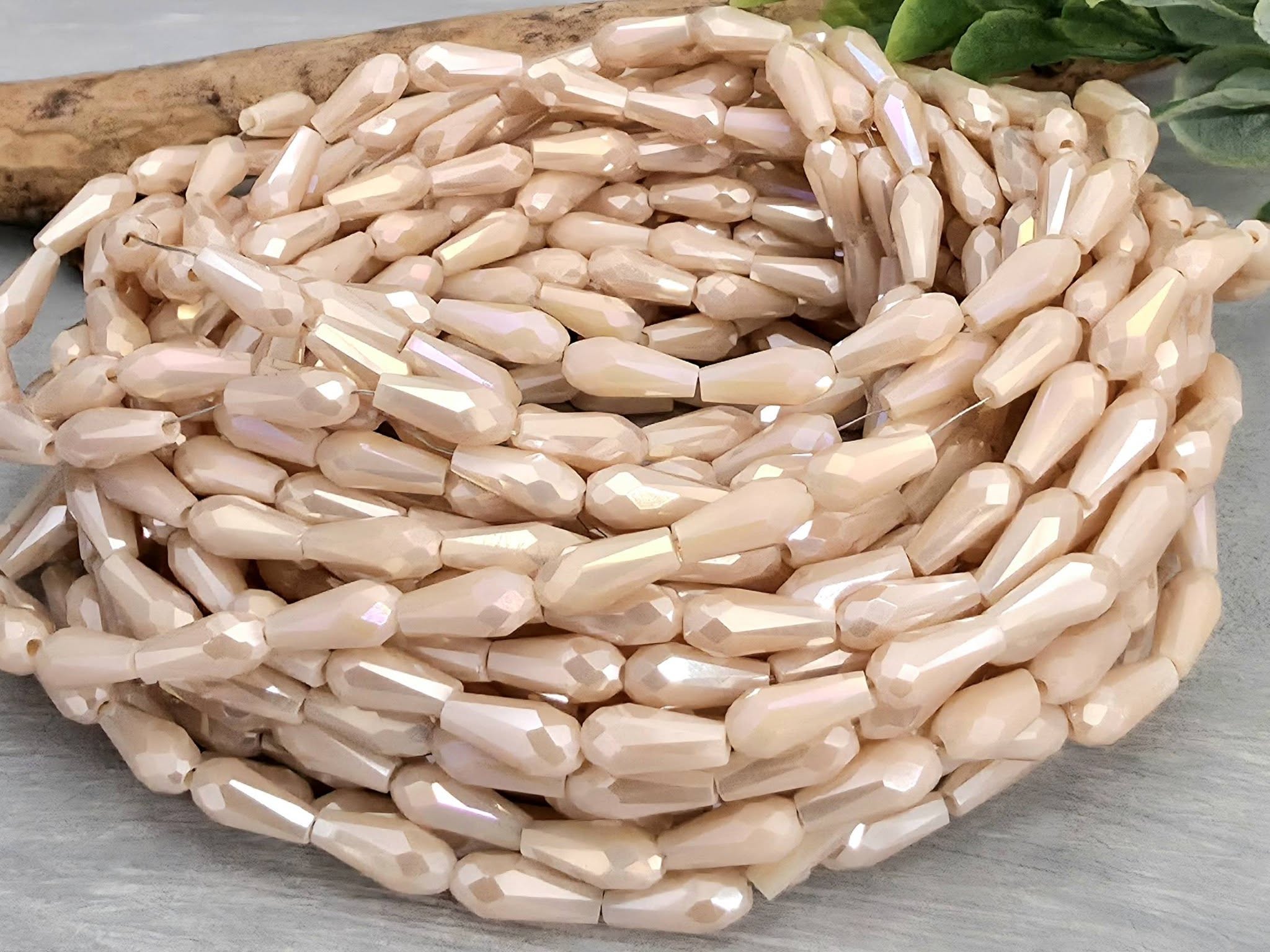 Mystic Beige - Crystal Glass Teardrops - 9x4mm - 24" Strand