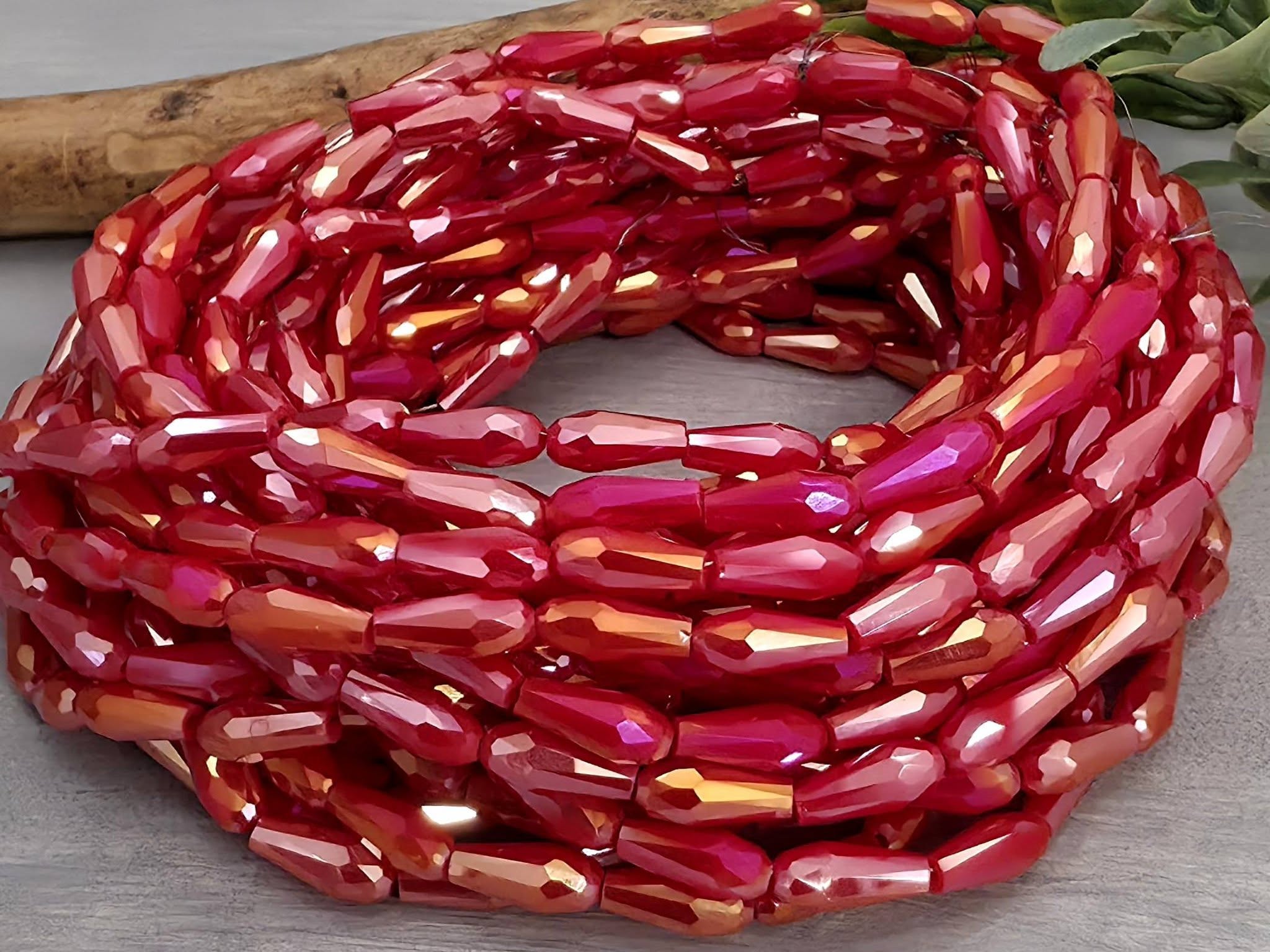 Mystic Coral Red - Crystal Glass Teardrops - 9x4mm - 24" Strand