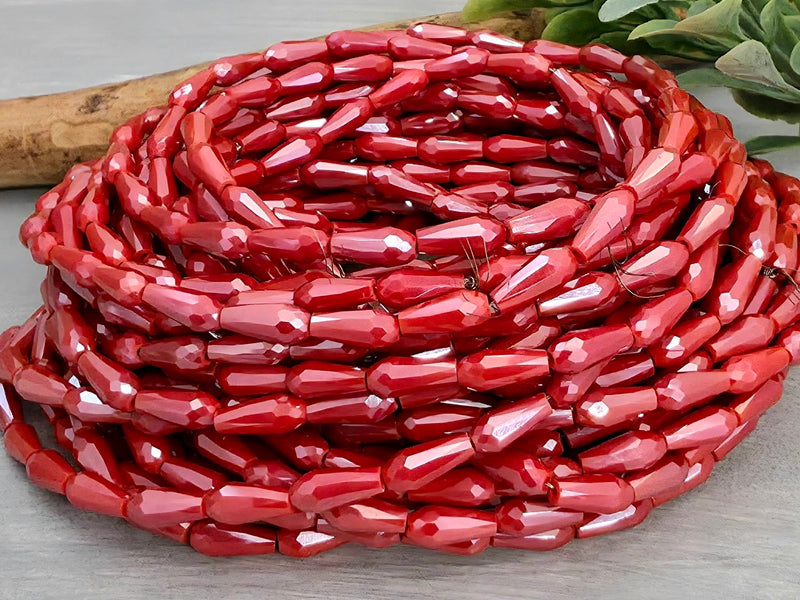 Opaque Coral - Crystal Glass Teardrops - 9x4mm