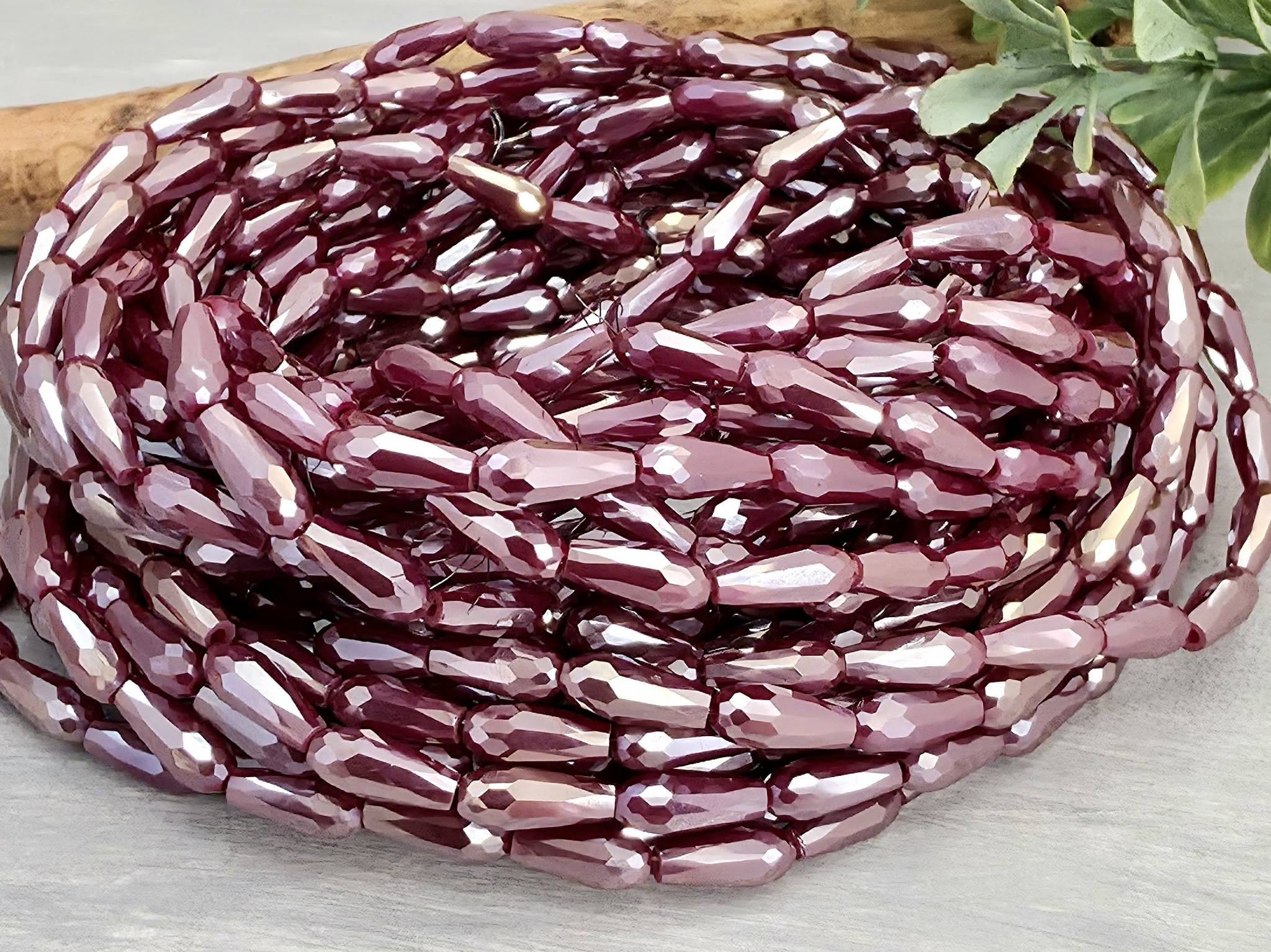 Wine Silver Luster - Crystal Glass Teardrops - 9x4mm - 24" Strand