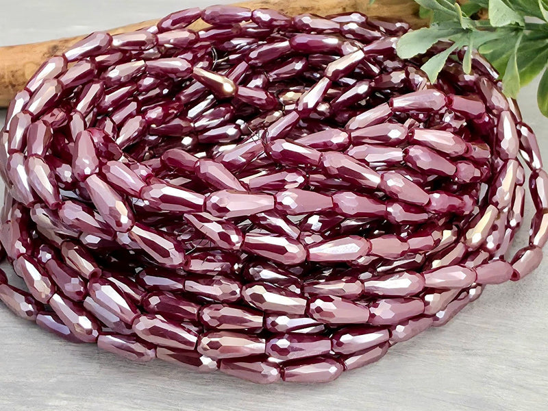 Wine Silver Luster - Crystal Glass Teardrops - 9x4mm - 24" Strand