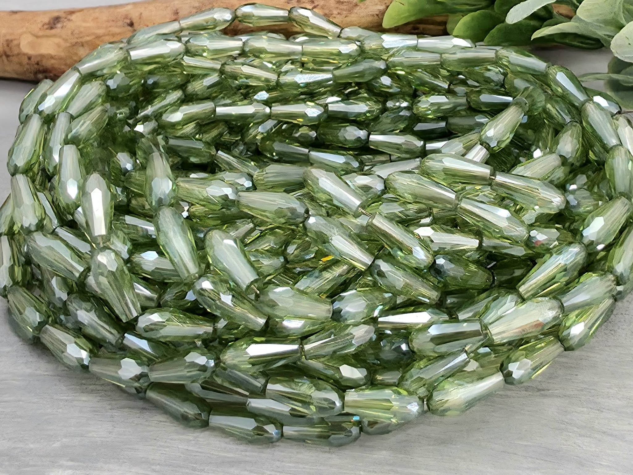 Olivine - Crystal Glass Teardrops - 9x4mm