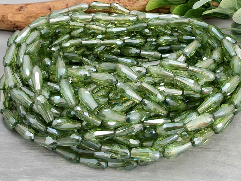 Peridot - Crystal Glass Teardrops - 9x4mm - 24" Strand