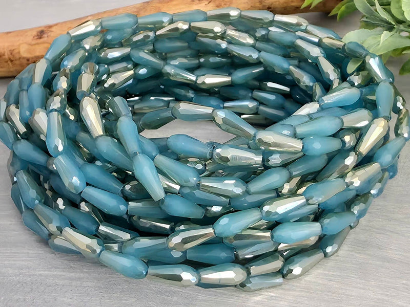 2-Tone Cerulean - Crystal Glass Teardrops - 9x4mm - 24" Strand