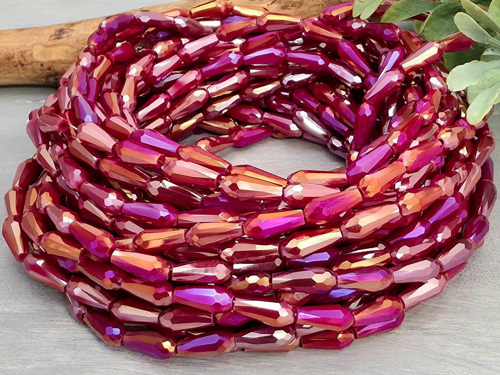 Mystic Magenta  - Crystal Glass Teardrops - 9x4mm