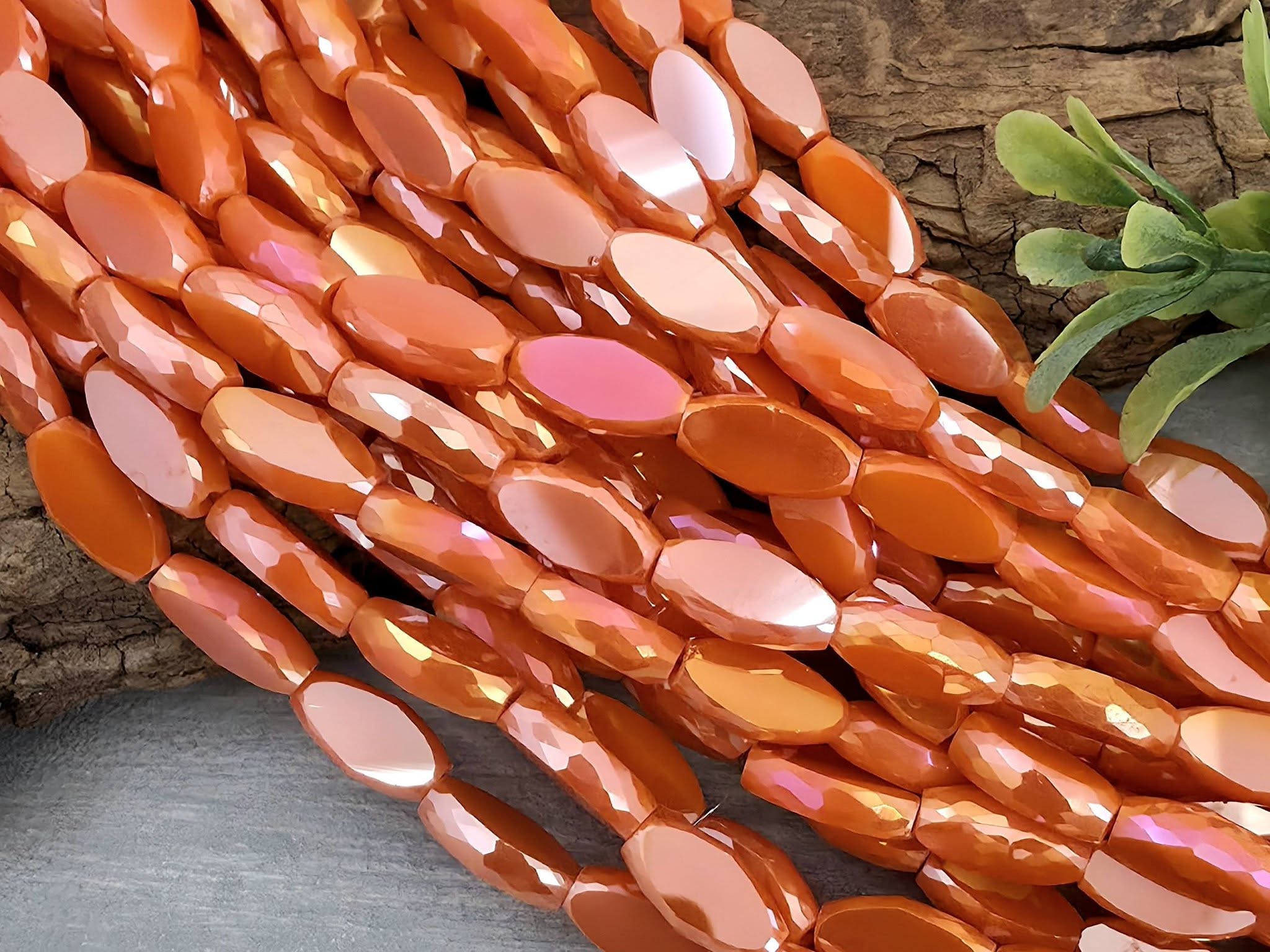 Mystic Papaya - Micro Faceted Edge Marquise Cut Crystals - 8x5mm - 20" Strand Main image