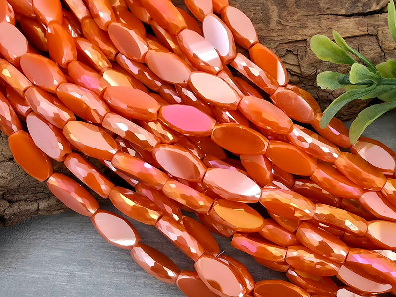 Mystic Papaya - Micro Faceted Edge Marquise Cut Crystals - 8x5mm - 20" Strand