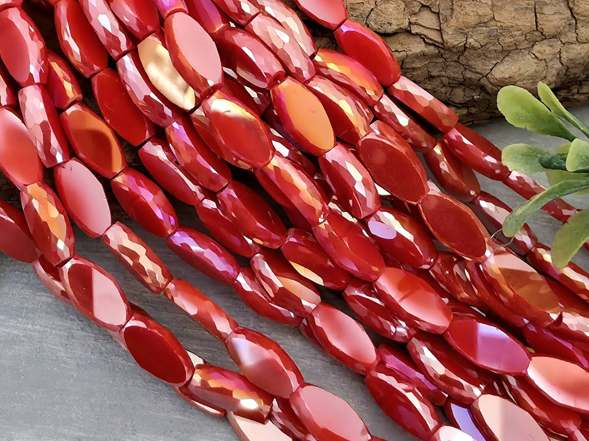 Mystic Coral - Micro Faceted Edge Marquise Cut Crystals - 8x5mm - 20" Strand Main image