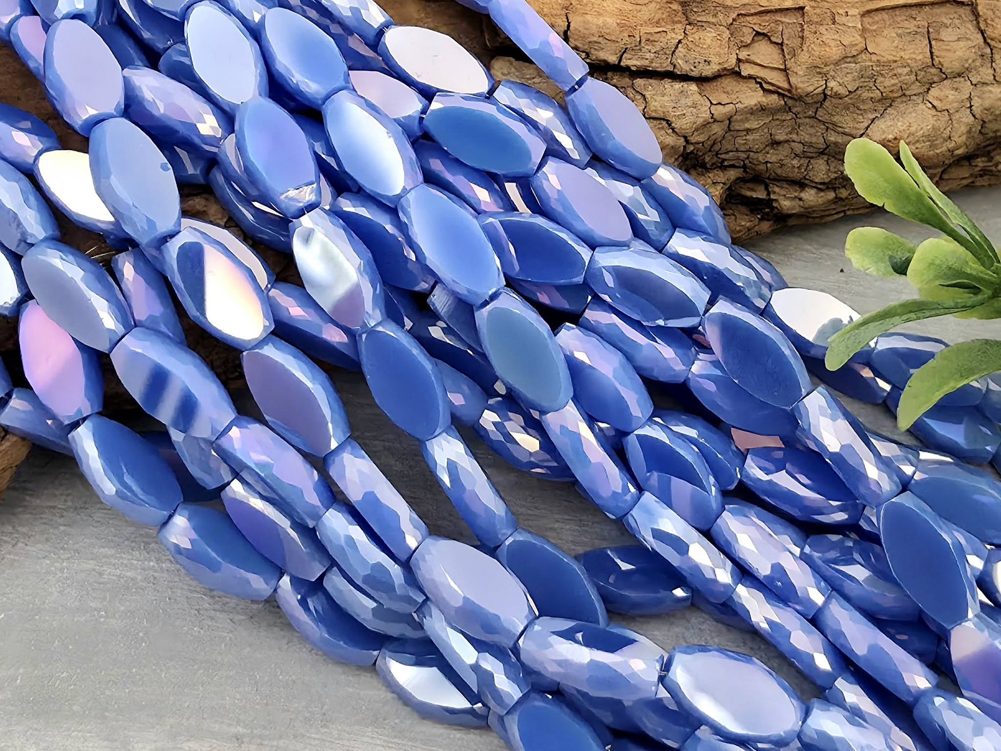 Periwinkle - Micro Faceted Edge Marquise Cut Crystals - 8x5mm - 20" Strand