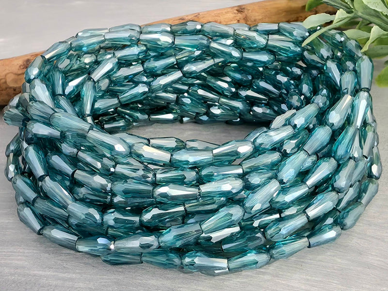 Teal - Crystal Glass Teardrops - 9x4mm - 24" Strand