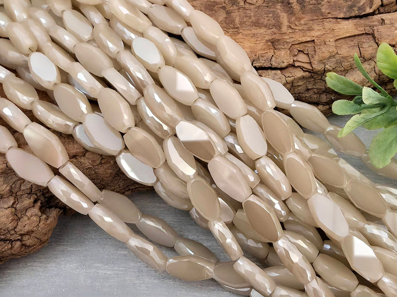 Taupe - Micro Faceted Edge Marquise Cut Crystals - 8x5mm - 20" Strand