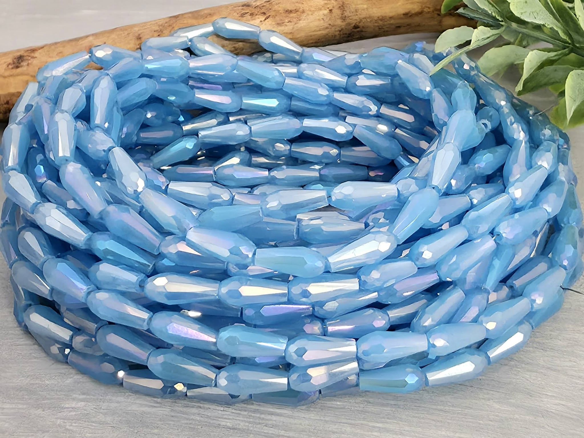 Mystic Sky Blue - Crystal Glass Teardrops - 9x4mm - 24" Strand