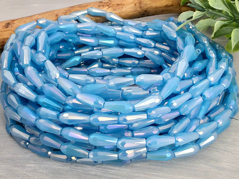 Mystic Sky Blue - Crystal Glass Teardrops - 9x4mm - 24" Strand