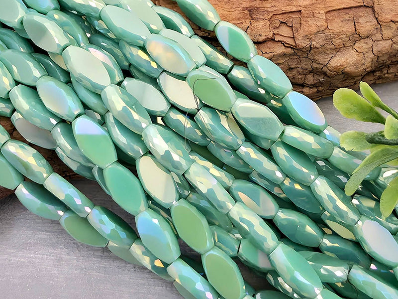 Seafoam - Micro Faceted Edge Marquise Cut Crystals - 8x5mm - 20" Strand