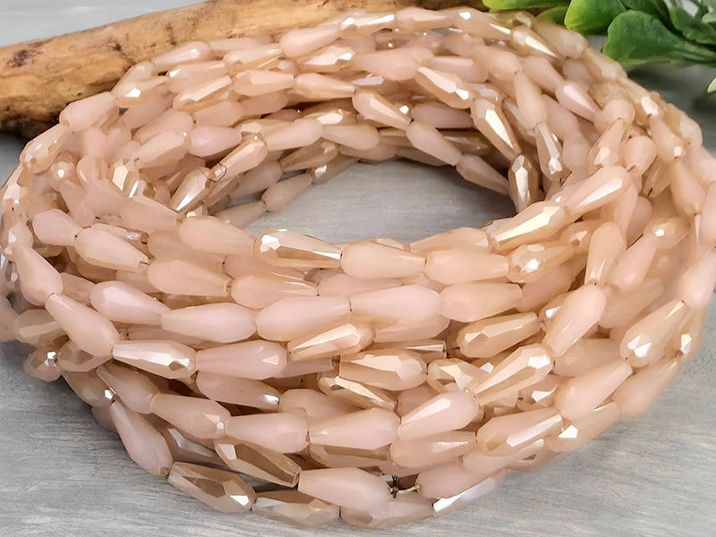 2 Tone Antique Pink - Crystal Glass Teardrops - 9x4mm - 24" Strand