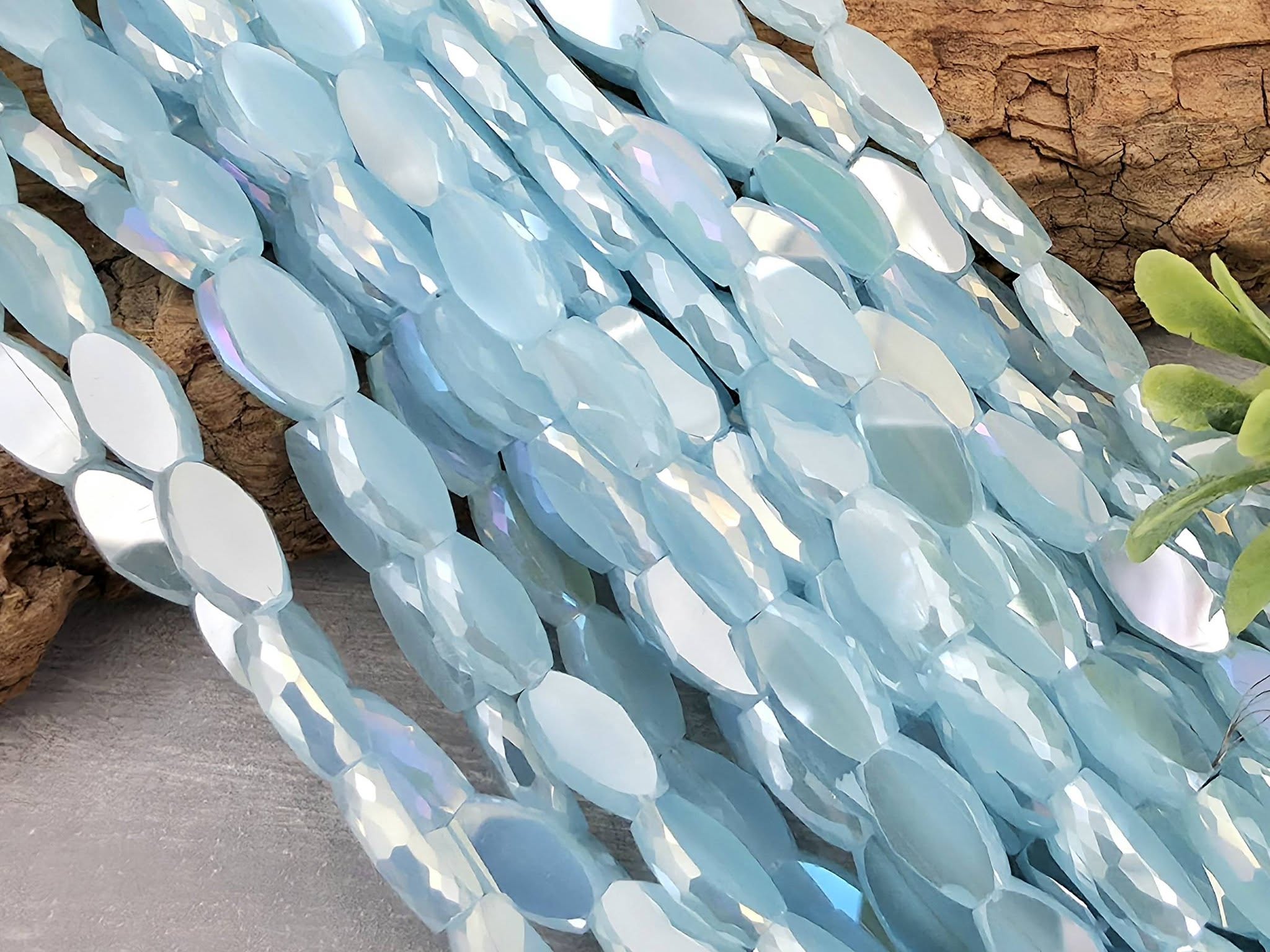 Baby Blue - Micro Faceted Edge Marquise Cut Crystals - 8x5mm - 20" Strand Main image