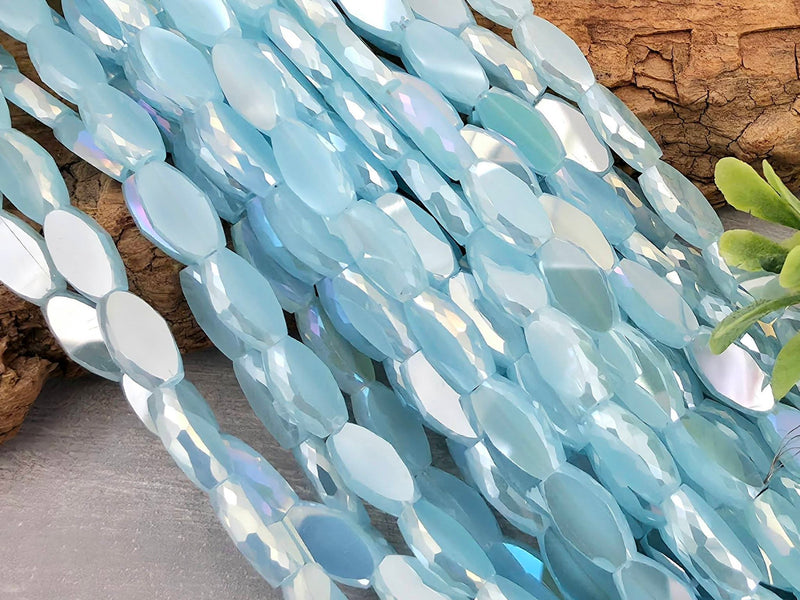 Baby Blue - Micro Faceted Edge Marquise Cut Crystals - 8x5mm - 20" Strand