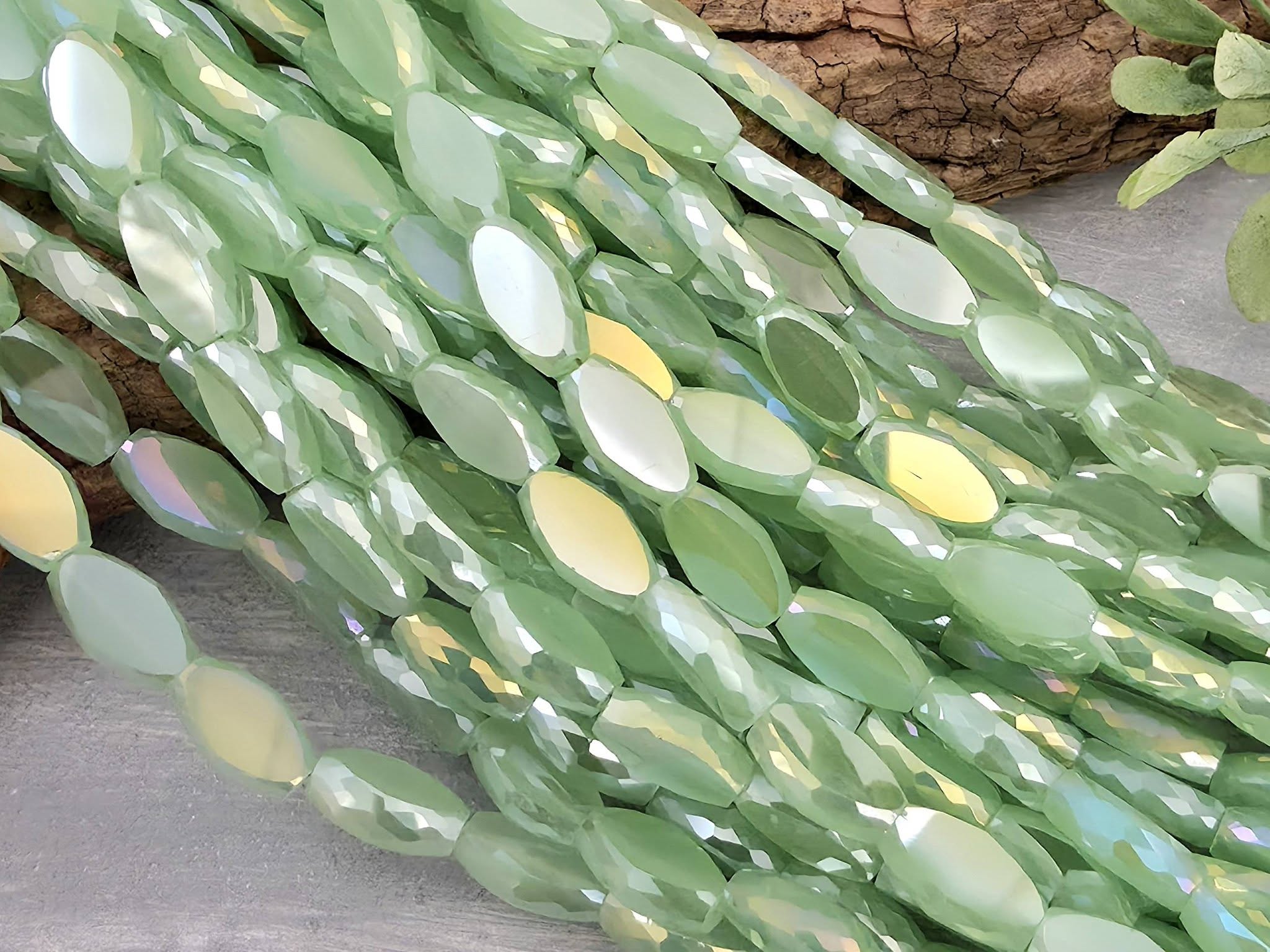Mystic Mint - Micro Faceted Edge Marquise Cut Crystals - 8x5mm
