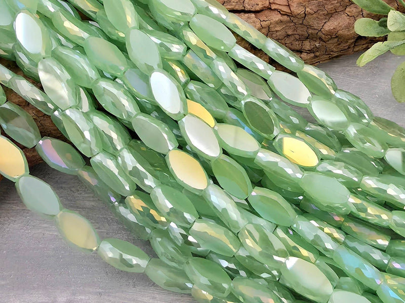 Mint - Micro Faceted Edge Marquise Cut Crystals - 8x5mm - 20" Strand