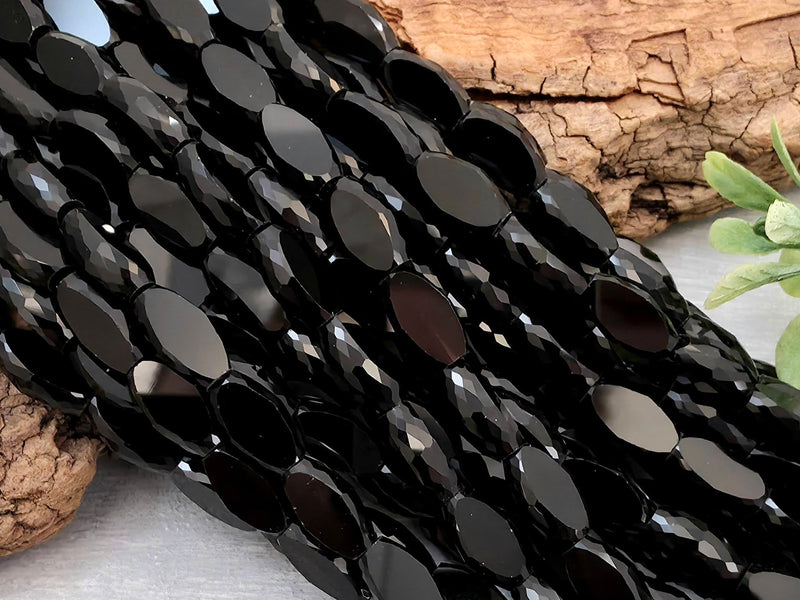 Jet Black - Micro Faceted Edge Marquise Cut Crystals - 8x5mm - 20" Strand