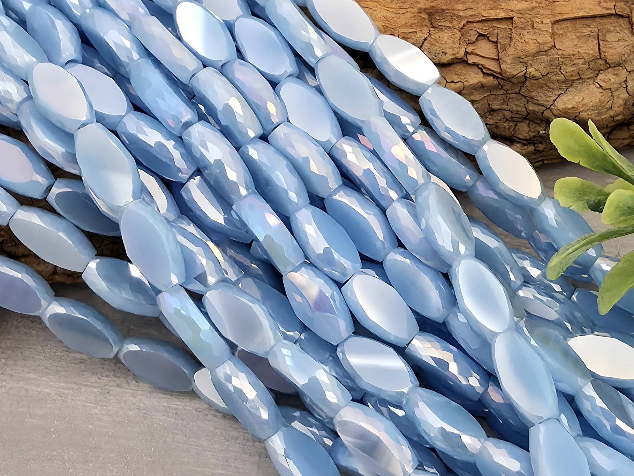 Cornflower Blue - Micro Faceted Edge Marquise Cut Crystals - 8x5mm - 20" Strand