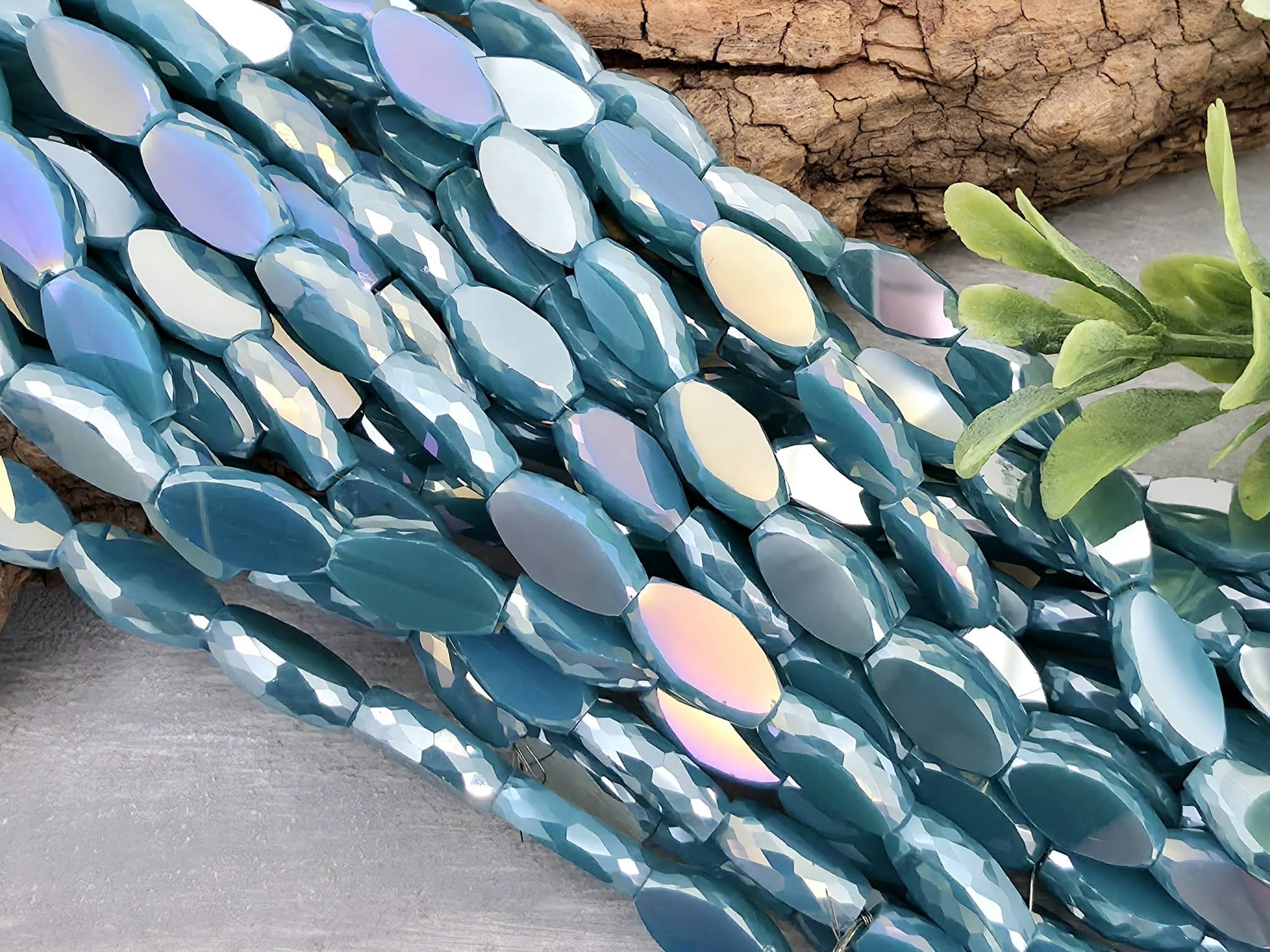 Teal - Micro Faceted Edge Marquise Cut Crystals - 8x5mm - 20" Strand