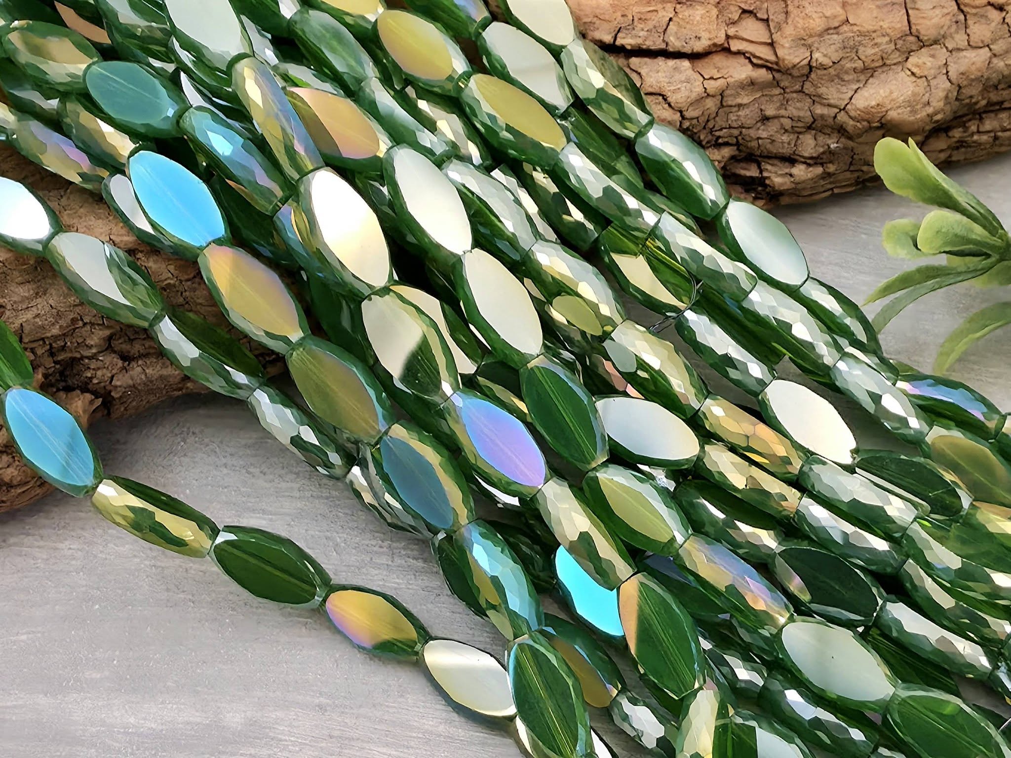 Mystic Pine - Micro Faceted Edge Marquise Cut Crystals - 8x5mm - 20" Strand