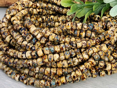 Opaque Brown Tan Picasso - Miyuki Seed Beads - 6/0 - 14" Strand