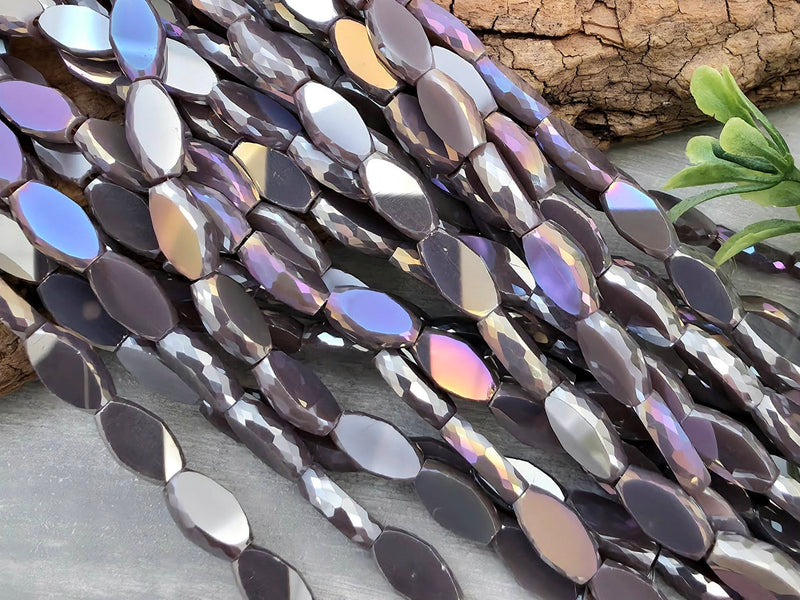 Mystic Mauve - Micro Faceted Edge Marquise Cut Crystals - 8x5mm - 20" Strand