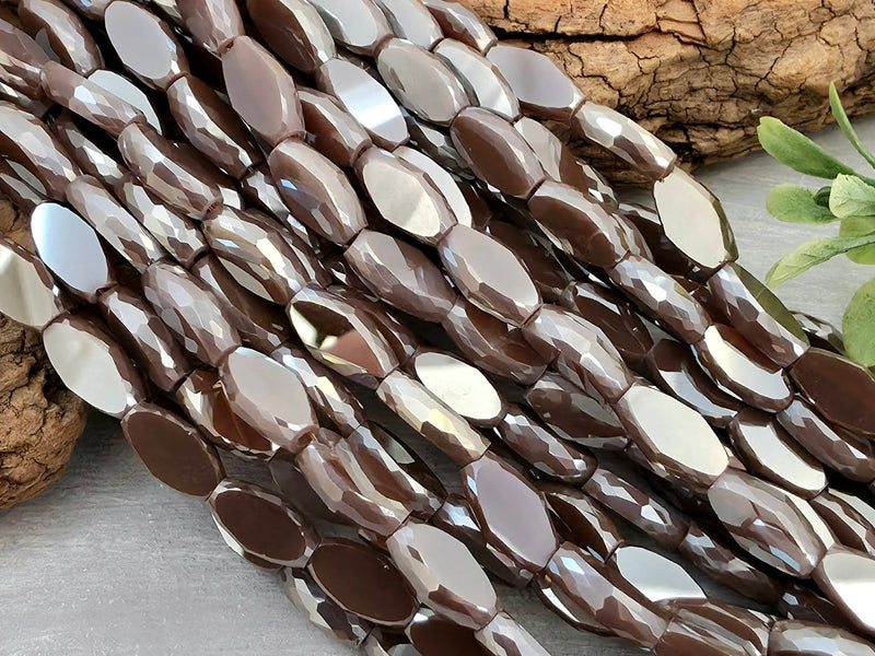 Mocha - Micro Faceted Edge Marquise Cut Crystals - 8x5mm - 20" Strand