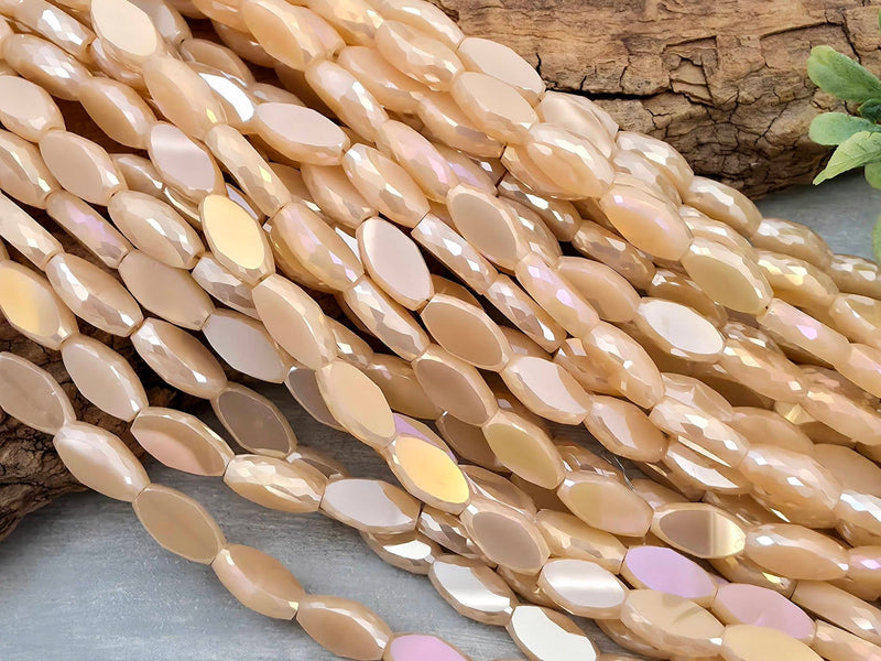 Beige - Micro Faceted Edge Marquise Cut Crystals - 8x5mm - 20" Strand