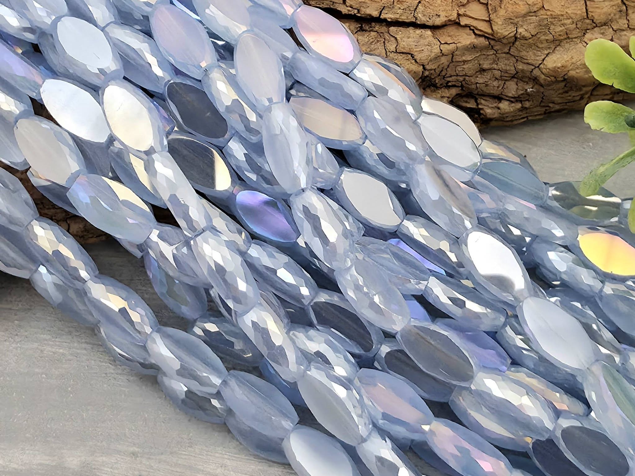 Steel Blue - Micro Faceted Edge Marquise Cut Crystals - 8x5mm - 20" Strand