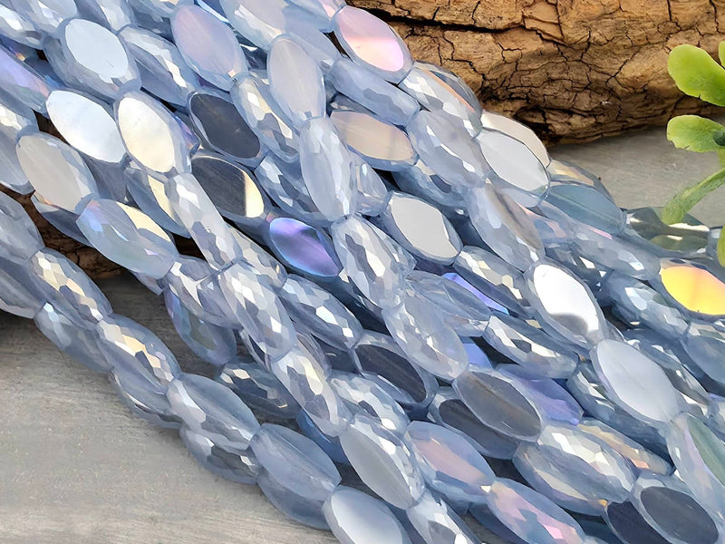 Steel Blue - Micro Faceted Edge Marquise Cut Crystals - 8x5mm - 20" Strand