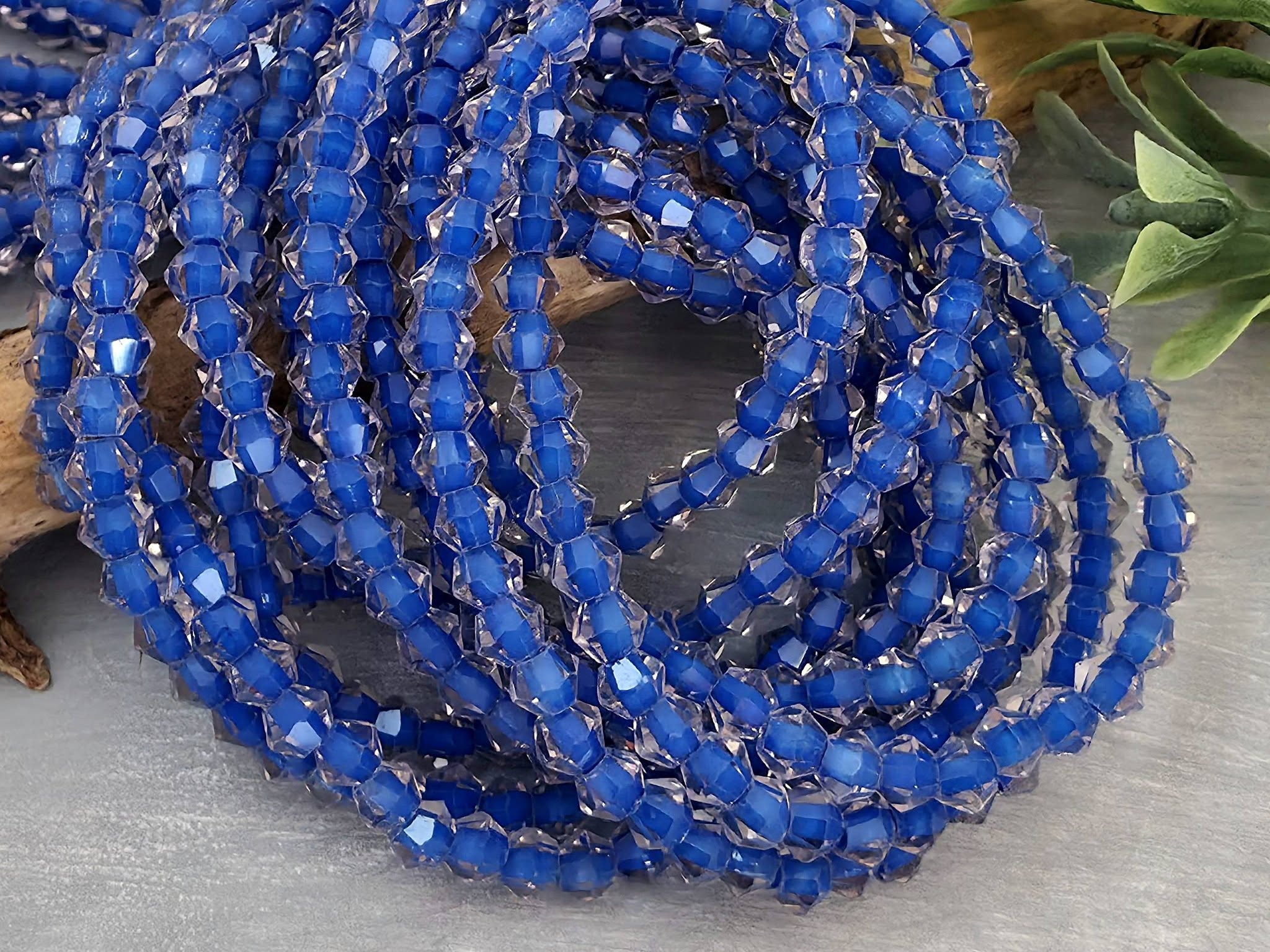 Royal Blue Lined Crystal Bicone - 4mm - 10" Strand Main image
