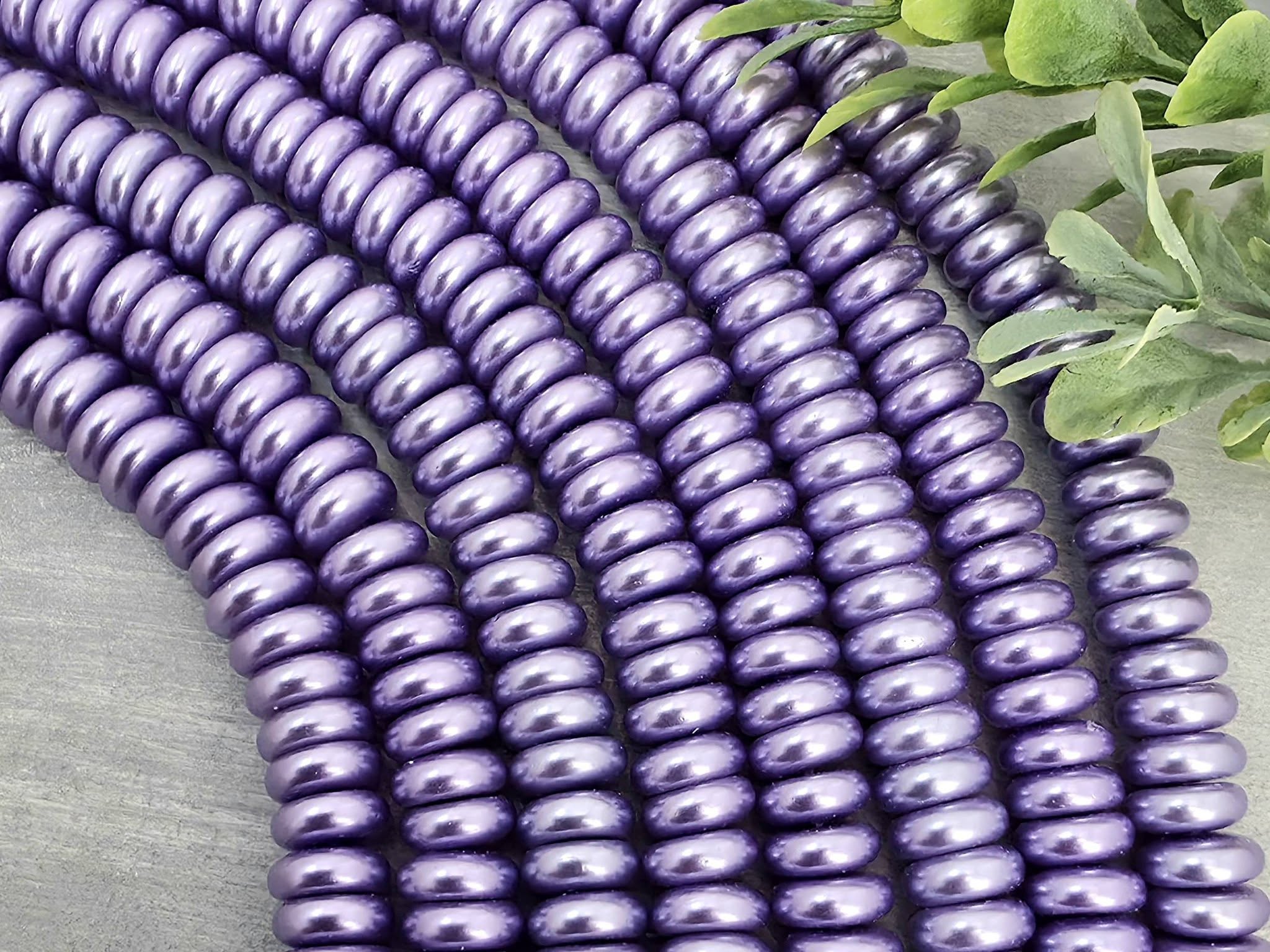 Lavender - Glass Pearl Rondelles - 8mm - 7.5" str.