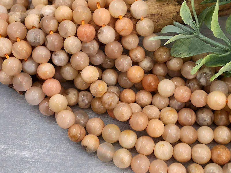 Peach Moonstone - Natural Gemstone - 6mm - 8" Strand