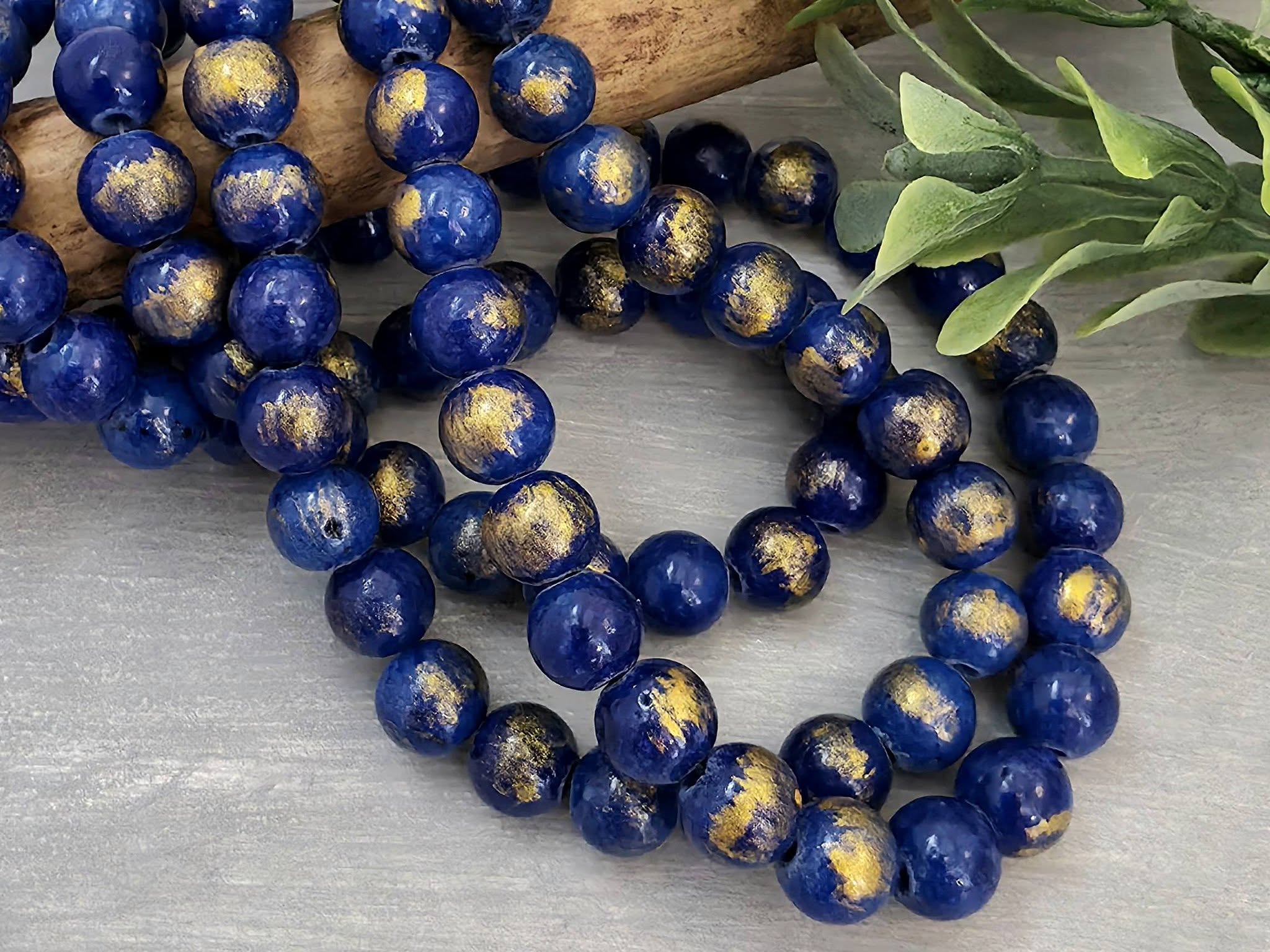 Cobalt Blue Gold Wash - Glass Beads - 6mm - 15" Strand