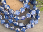 Cornflower Blue Opaline - Silver Wash Diamond Cut/Cross Czech Coins - 9mm - 10pcs