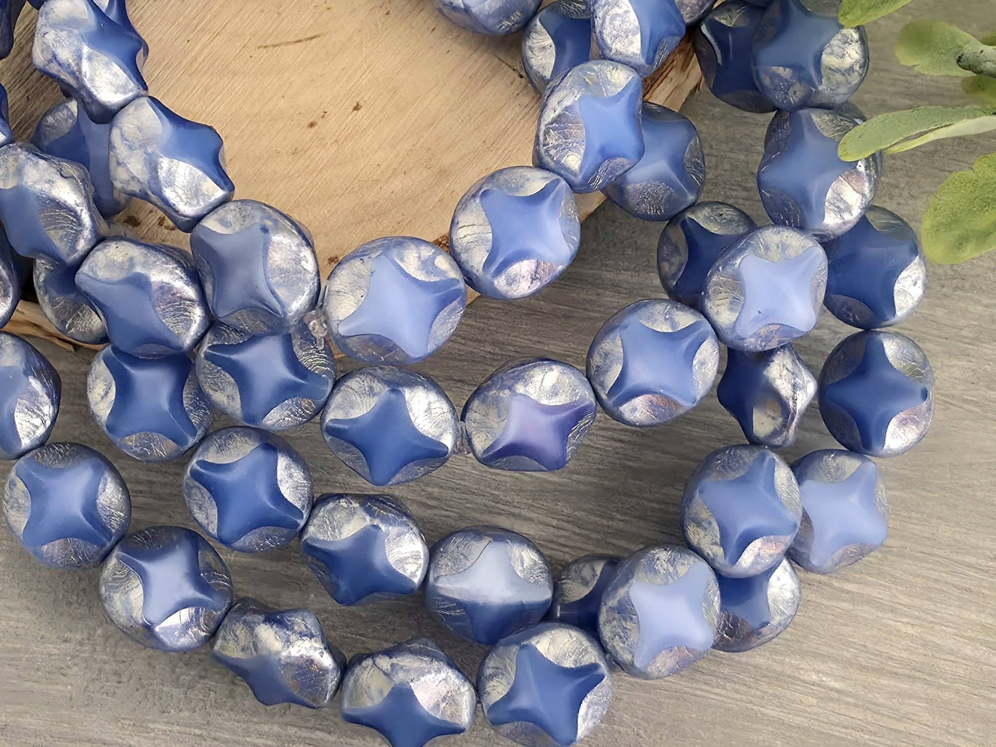 Cornflower Blue Opaline - Silver Wash Diamond Cut/Cross Czech Coins - 9mm - 10pcs