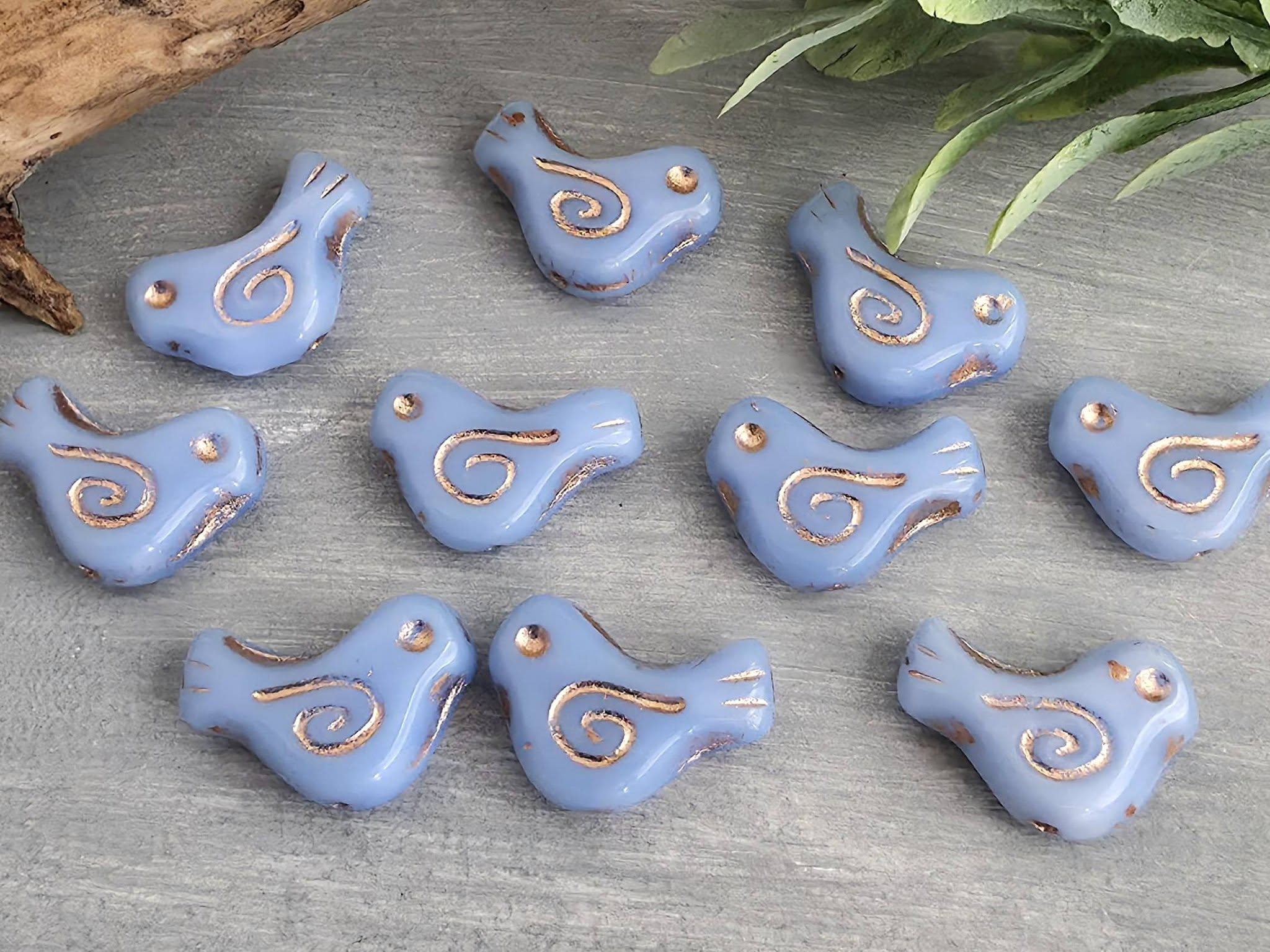 Dusty Blue - Czech Bird Beads - 12mm - 4pcs