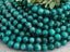 Green Turquoise - Wood Grain Pattern Glass Beads - 8mm - 7" Strand/Loose