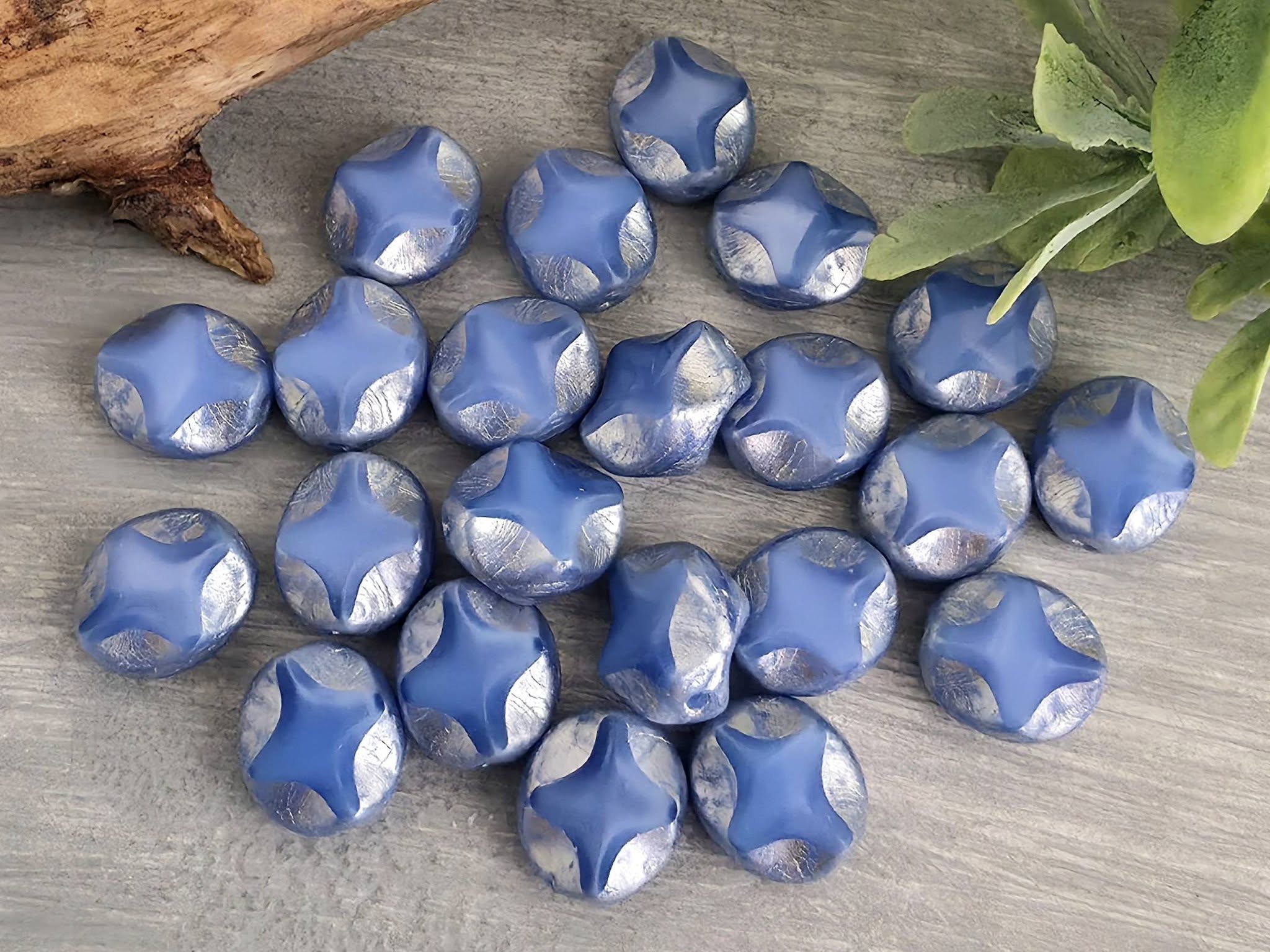 Cornflower Blue Opaline - Silver Wash Diamond Cut/Cross Czech Coins - 9mm - 10pcs