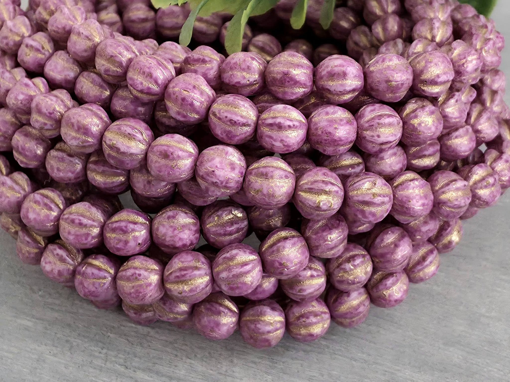 Plum Rose - Gold Wash Czech Melon Beads - 6mm - 20pcs