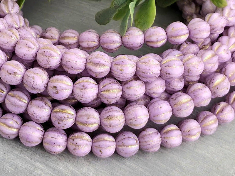 Silk Lilac - Gold Wash Czech Melon Beads - 6mm - 20pcs