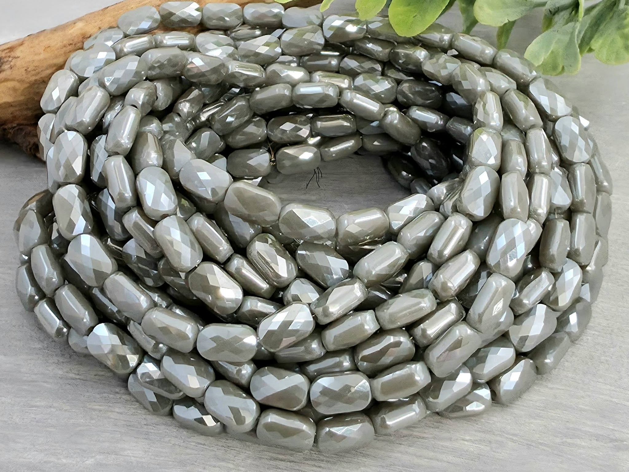 Steel Grey - Micro Faceted Rectangle Crystals - 6x4mm