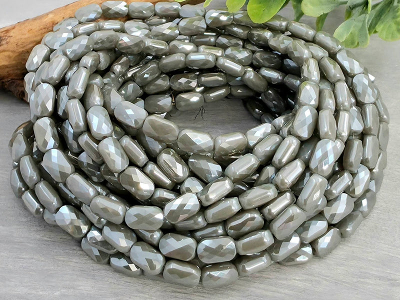 Steel Grey - Micro Faceted Rectangle Crystals - 6x4mm