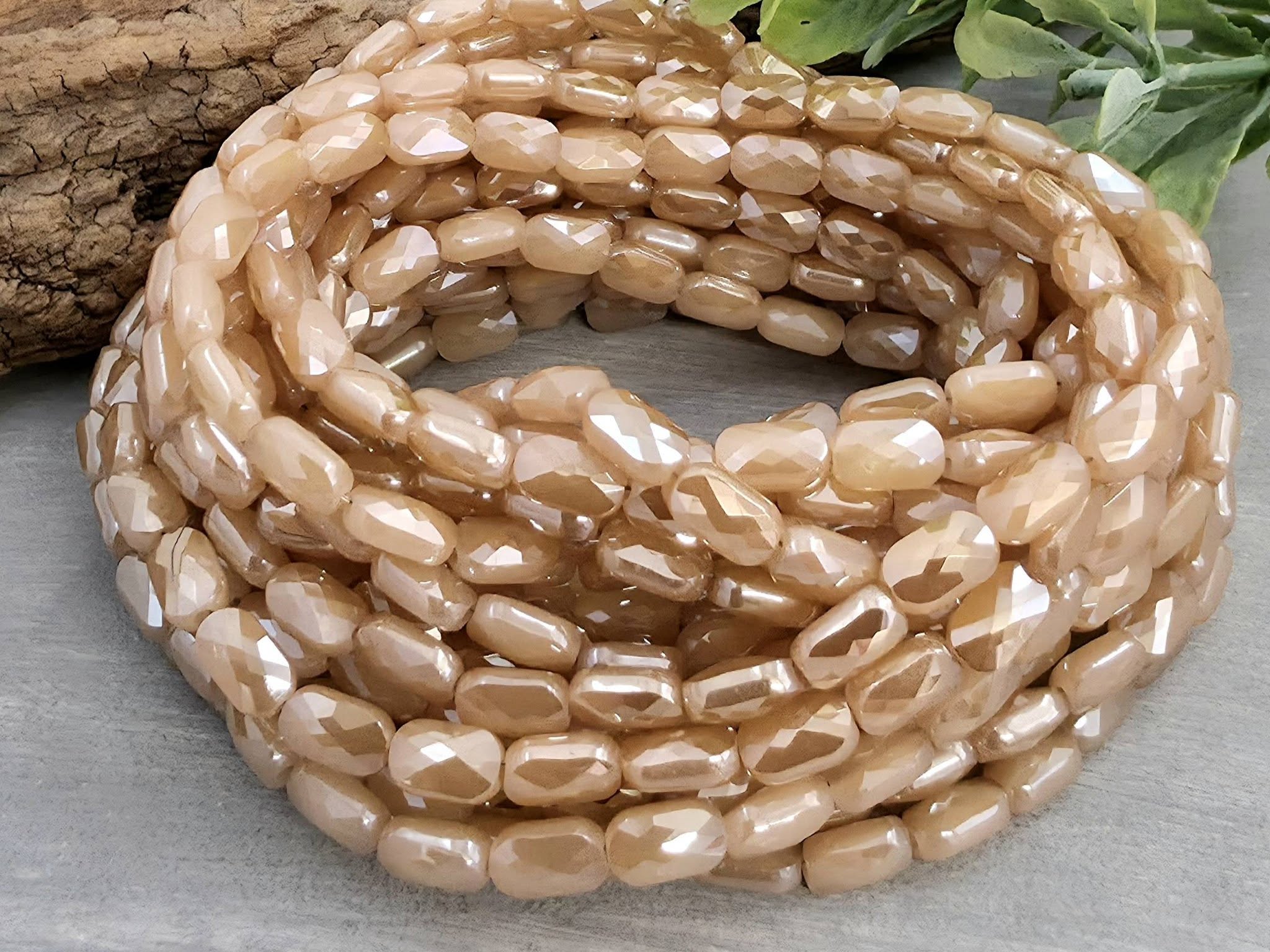 Sandy Beige - Micro Faceted Rectangle Crystals - 6x4mm