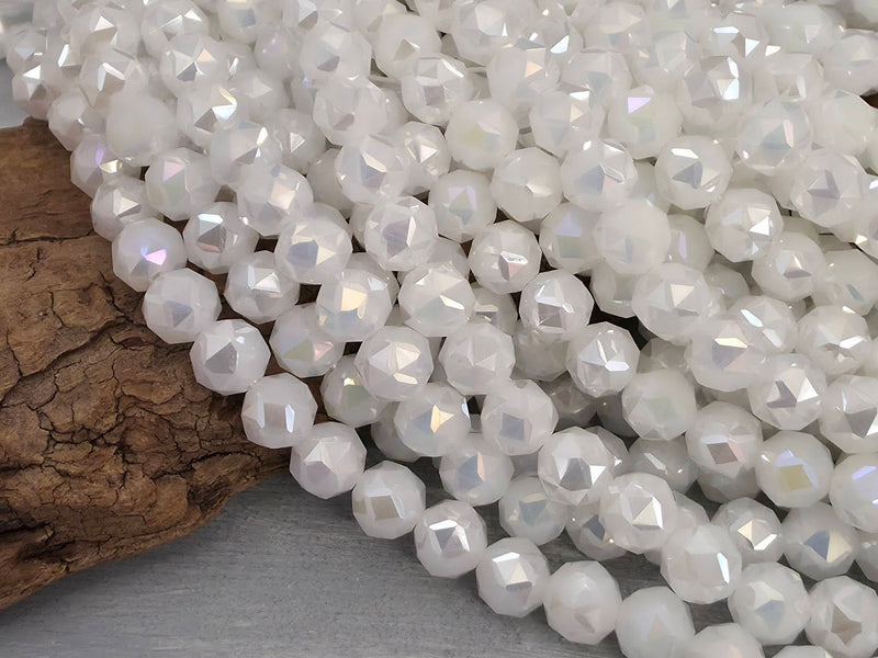 Mystic White - Hexagon Cut Crystals - 8mm - 7" Strand