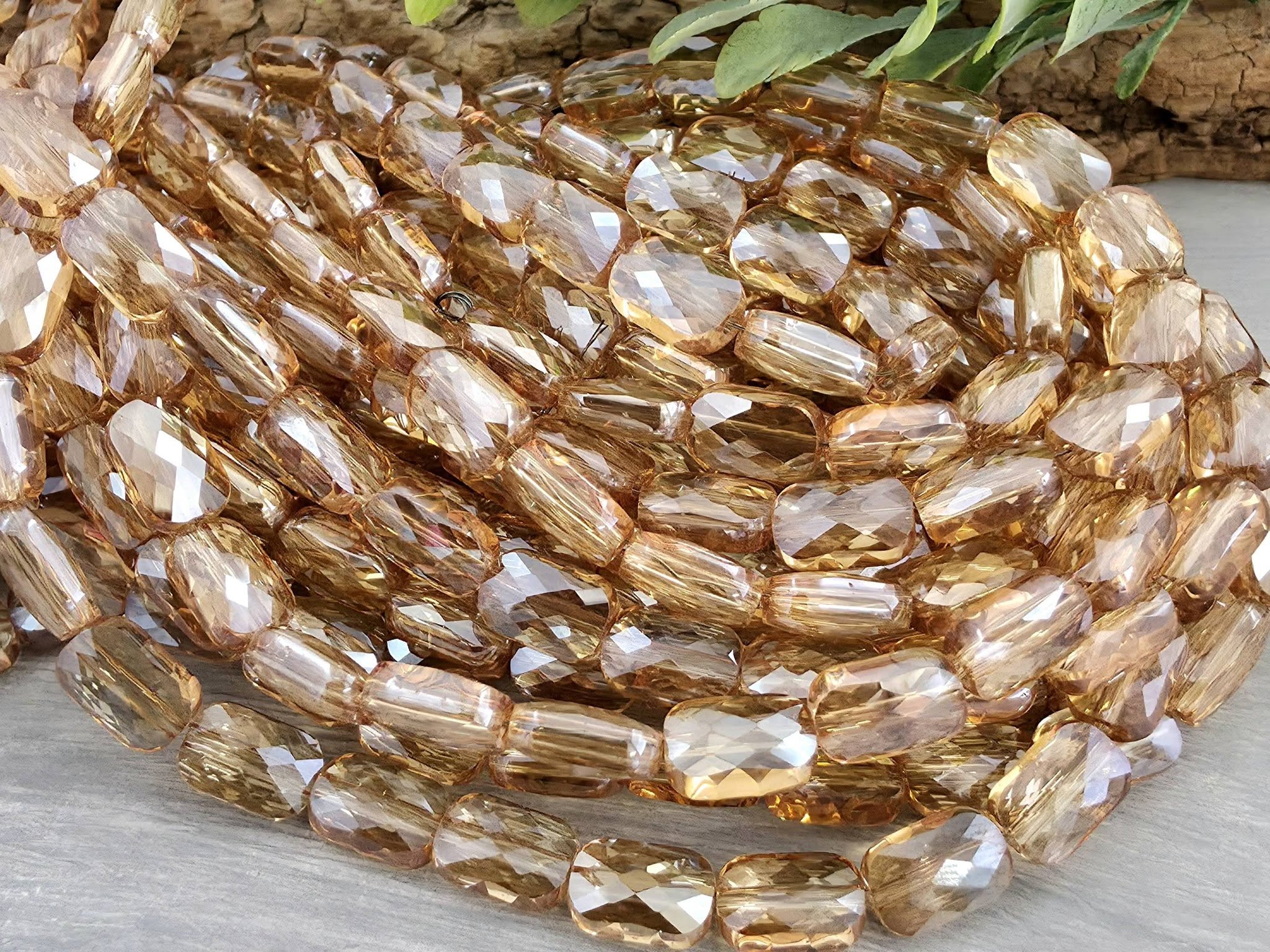 Champagne - Micro Faceted Rectangle Crystals - 8x5mm